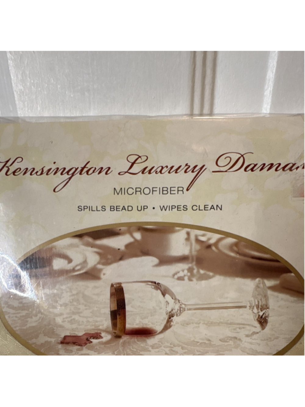 Kensington Damask Microfiber Ivory Oblong Tablecloth 60 x 84 in Stain Resistant